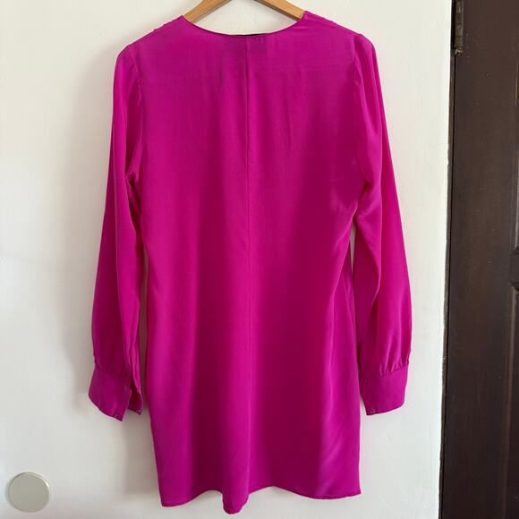 RORY BECA | PInk / Fuschia Silk V Neck Long Sleeve Shift Mini Dress | Small - Picture 3 of 8